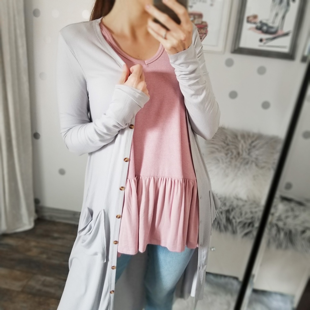 Rose Pink Spring Top Ruffle Rib Knit Layering Tank Top Summer Tops - Picture 5 of 9